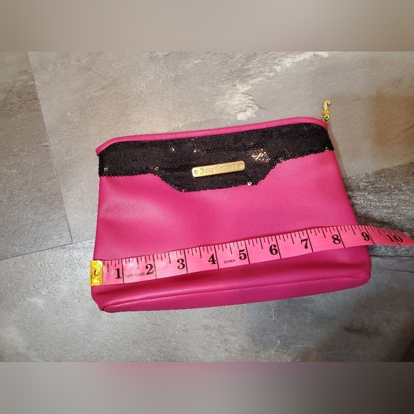 NWOT Juicy Couture small zip makeup/cosmetic bag. Hot pink, black. Sequin. - Picture 6 of 9
